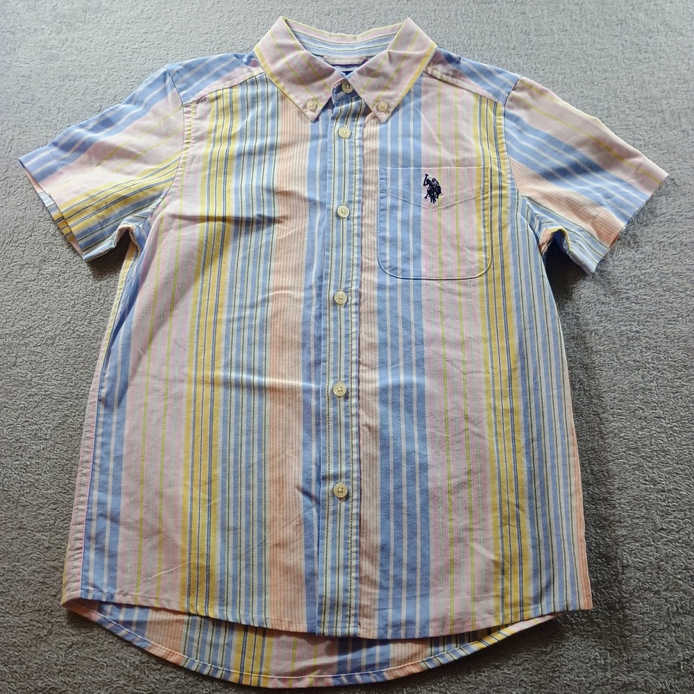 U.S. Polo Assn. Boys Striped Button Down Shirt Pastel Multi Color Size M 8 Logo